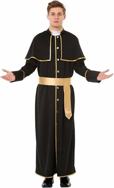 Men Halloween Costume Priest Black Robe Party Costume Cosplay