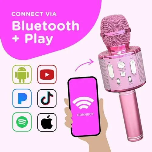 Move2Play, Kids Karaoke Microphone | Includes Bluetooth & Pre-Loaded Songs | Girls Toy | Christmas Gift for 2, 3, 4, 5+ Girls & Boys