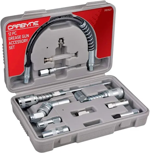 12pcs Grease Gun Accessory Set with Couplers, Nozzles, Adapters and Flex Hose