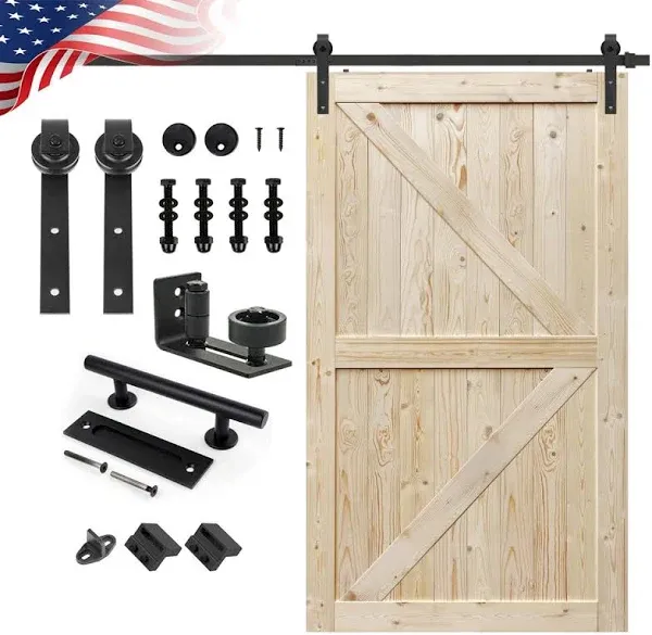 S&amp;Z TOPHAND 36 in. x 84 in. Unfinished British Brace Knotty Barn Door with 6....