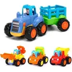 Push and Go Friction Powered Cars Construction Vehicles Toy Set Tractor Bulld...