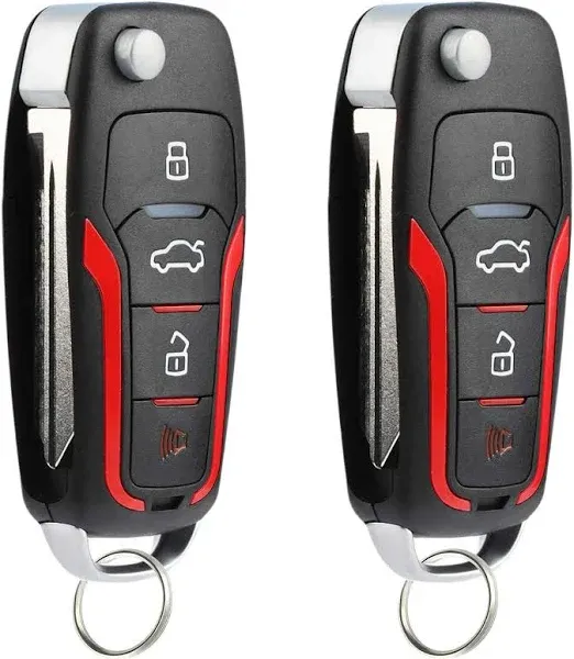 KeylessOption Keyless Entry Car Remote Uncut Ignition Fob Flip Key for Ford Lincoln Mercury (Pack of 2)