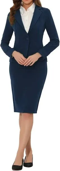 Allegra K Women's Long Sleeve Blazer and Pencil Skirt Suit Set 2 Pcs