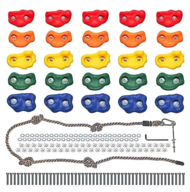 Indoor &amp; Outdoor Rock Climbing Holds for Kids - 25 Assorted Handles &amp; Mountin...