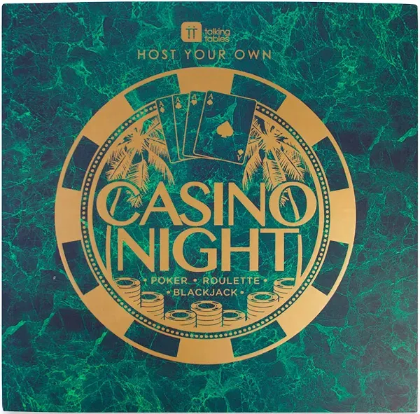 Talking Tables Casino Night Game Kit - Play Poker, Blackjack, Roulette - Gambling Set for Adults, Gifts for Him - Contains Game Mat, Chips, Play Money, Balls, Playing Cards (Host-Casino-V2)