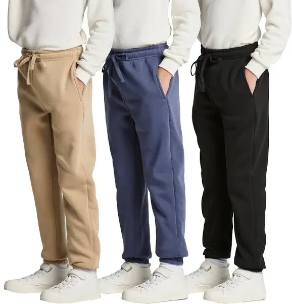 Real Essentials 3 Pack Boys Tech Fleece Jogger Sweatpants with Pockets