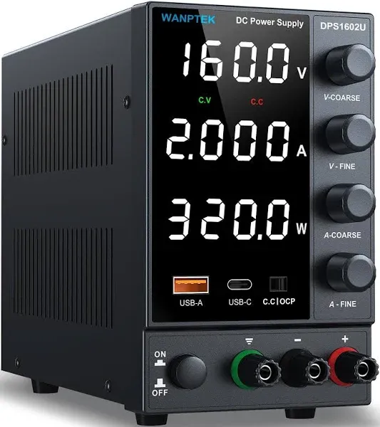 DC Power Supply, Bench Power Supply with Encoder Knob, Adjustable Regulated Power Supply with 5V 3.6A USB & Type-C Quick-Charge, Variable Power Supply with Overcurrent Protection (0-160V 0-2A)