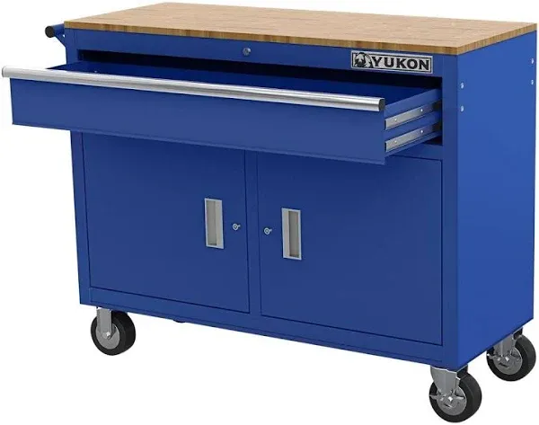 YUKON Yukon 46 inches Mobile Workbench With Solid Wood Top, Blue