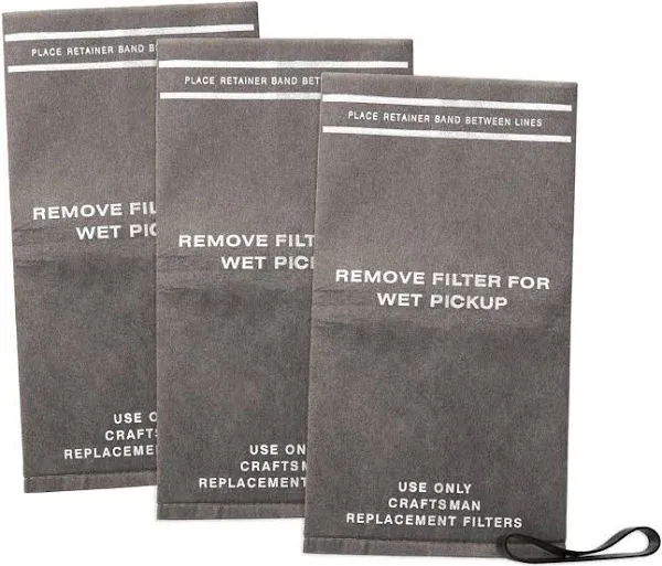 CRAFTSMAN CMXZVBE38737 Genuine General Debris Wet/Dry Vacuum Replacement Shop Vac Filter Bags with Retaining Band for Most CRAFTSMAN 2 to 2.5 Gallon Shop Vacuums and Powerhead Bucket Vac, 3-Pack