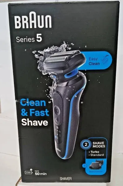 Braun Series 5 5120s Electric Shaver, Wet/Dry, Turbo Mode, Beard Trimmer, Blue