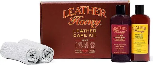 Leather Honey Complete Leather Care Kit Cleaner Conditioner 2 Cloths. Non-Tox...