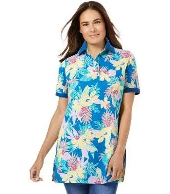 Woman Within Women&#039;s Plus Size Perfect Printed Short-Sleeve Polo Shirt