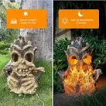 Halloween Decorations Solar Lights Outdoor Statues Garden Tiki Decor Stump on...