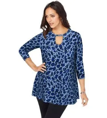 Jessica London Women's Plus Size Stretch Knit Keyhole Swing Tunic