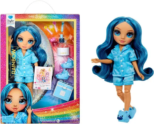 Rainbow High Jr High Pj Party - Skyler, Blue 9" Posable Fashion Doll with Soft Onesie, Slippers, Fun Play Accessories, Great Toy Gift for Girls Kids