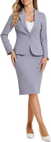 Allegra K Women's 2 Piece Suit Skirt Set Business Casual Long Sleeve Blazer and Pencil Skirt