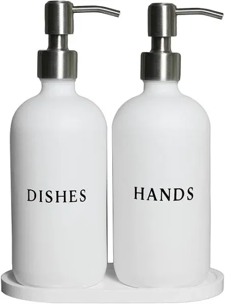 RM Home White Glass Hand and Dish Soap Dispenser Set