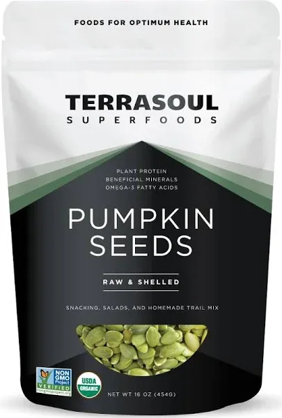 Terrasoul Superfoods Organic Pumpkin Seeds, 16oz - Raw, Unsalted, Superfood for Snacking & Salad Boost