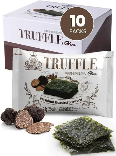 GOTBanchan Truffle GIM: Korean Snacks Black Truffle Premium Roasted Seaweed | Asian Food Low Carb Snack Nori Sheets for Sushi, Gimbap & Musubi | Organic Snacks Dried Seaweed Nori Sheets (Box of 10)