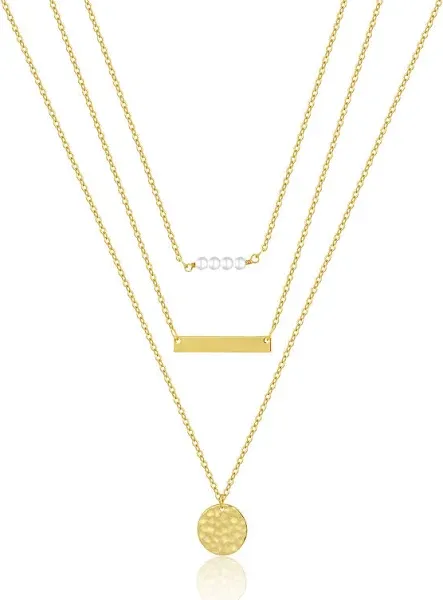 VIROMY Dainty Gold Necklace for Women 14K Gold Plated Layered Satellite Necklaces Trible Layering Paper Clip Chain Link Necklace Everyday Jewelry