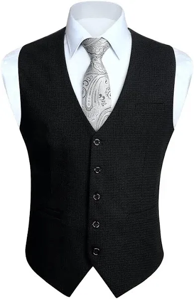 HISDERN Men's Suit Vest Business Plaid Formal Dress Waistcoat Slim Fit Vests for Men with 3 Pocket for Suit or Tuxedo