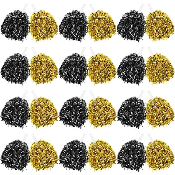 60 Pcs Cheerleading Pom Poms Bulk Cheer Pom Poms Sets Metallic Black &amp; Gold