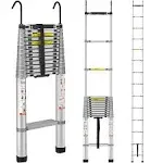 VEVOR Telescoping Ladder, 18.5 ft Aluminum One-Button Retraction Collapsible Extension Ladder, 400 lbs Capacity