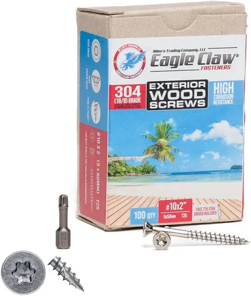 Allen's Trading Co. Eagle Claw Fasteners Stainless Steel Deck Screws Star Drive T25 Torx