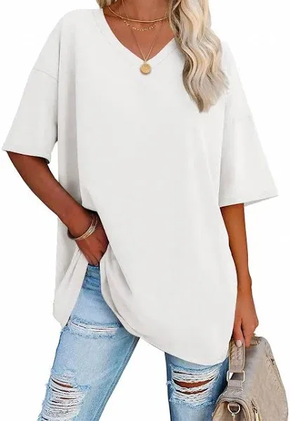 Ebifin Women's Oversized Half Sleeve V Neck Comfy Cozy Tunic