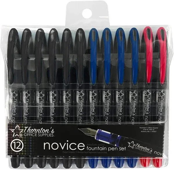 Thornton&#039;s Office Supplies Novice Disposable Fountain Pens, Medium Point, Assort