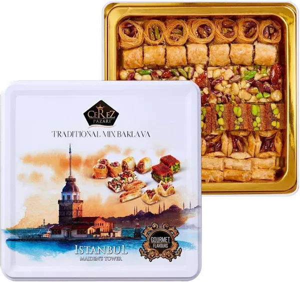 Cerez Pazari Baklava Pastry Gift Box Halal Snacks 1.32Lbs ℮ Apprx.45-48 Pcs | Tu