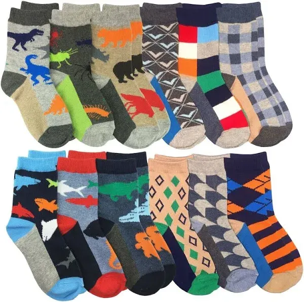 Jefferies Socks Boys Multicolored Stripe Fashion Variety Crew Socks 12 Pair Pack