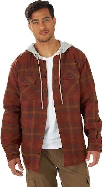 Wrangler Authentics Men&#039;s Long Sleeve Quilted Flannel Shirt Jacket with Hood