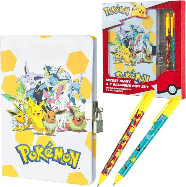 Pokemon Stationery Supplies Set - Kids Diary with Lock, Notebook, Pencil Case, Pens - Gifts for Boys (Notebook/Pen Set)