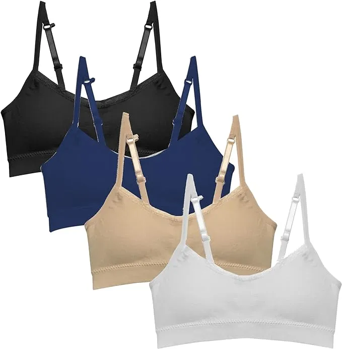 Popular Girls Training Bra Pack – Crop Cami Training Bras for Girls. Seamless Bra Removable Padding Lace Wht Nude Pnk M