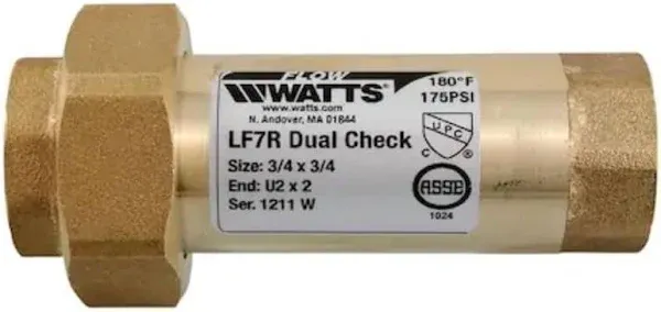 Watts Water Technologies 72205 LF7RU22 1 Dual Check Valve, Fip Lf, 1" (LF7RU2-2 1)