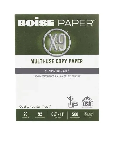 X-9 Multipurpose Paper, 92 Bright, 8 1/2&#034; x 11&#034; Letter Size, 20 lb, 500 Sheet...