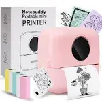 Notebuddy Mini Portable Printer, Bluetooth Smart Pocket Inkless Thermal Printer with 5 Roll Papers for Journal/DIY Scrapbook/Travel/Notes/Lists/Label/