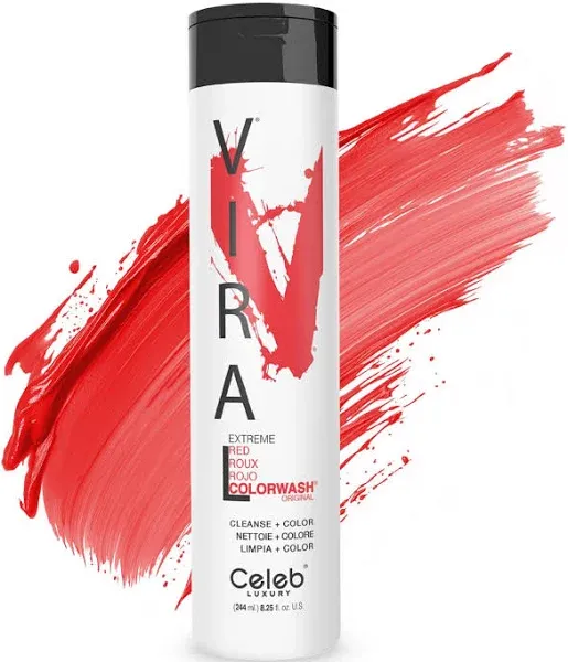 Celeb Luxury Viral Colorwash, Professional Semi-Permanent Hair Color Depositing Shampoo, Extreme Red 8.25 Fl Oz (Pack of 1)