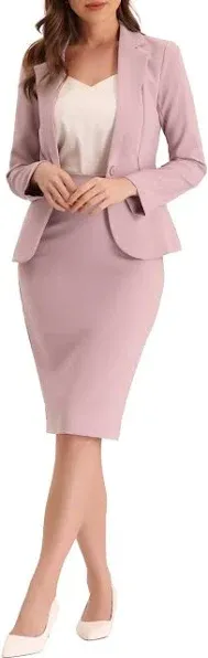 Allegra K Women's 2 Piece Suit Skirt Set Business Casual Long Sleeve Blazer and Pencil Skirt