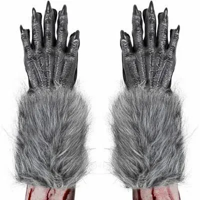 Werewolf Hand Costume Gloves - Grey Hairy Wolf Claw Hands Paws Monster Costume Accessories for Adults