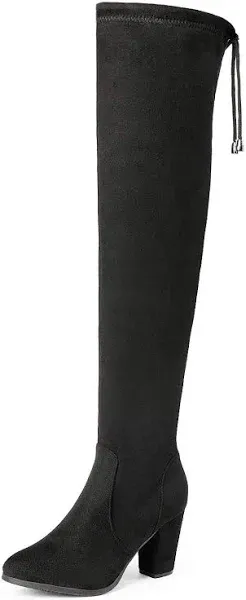 DREAM PAIRS Women's Thigh High Over The Knee Fashion Boots Block Mid Heel Long Sexy Faux Fur Boots