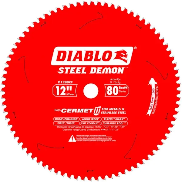 Diablo D1280CF Steel Demon 12" x 80T Cermet Metal and Stainless Steel Cutting Saw Blade