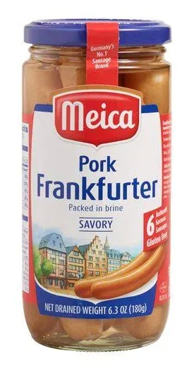 Meica Frankfurter, Pork, Savory, Packed in Brine - 6 sausages, 6.3 oz