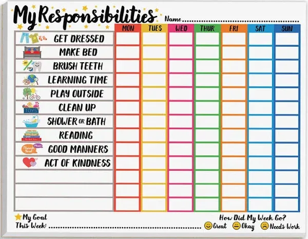 Tiny Expressions Weekly Responsibility Chart Notepad for Kids (My Responsibilities)