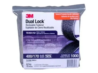 3M Dual Lock Reclosable Fasteners Heavy Duty Industrial Use Black TB3551 1" x 10 ft Mated Strip Indoor/Outdoor Use Great for Metal, Glass, Acrylic, PC, ABS - 51111078037