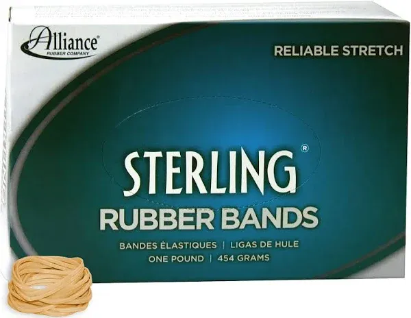 Alliance Rubber 24125 Sterling Rubber Bands Size #12, 1 lb Box Contains Approx. 3400 Bands (1 3/4" x 1/16", Natural Crepe)