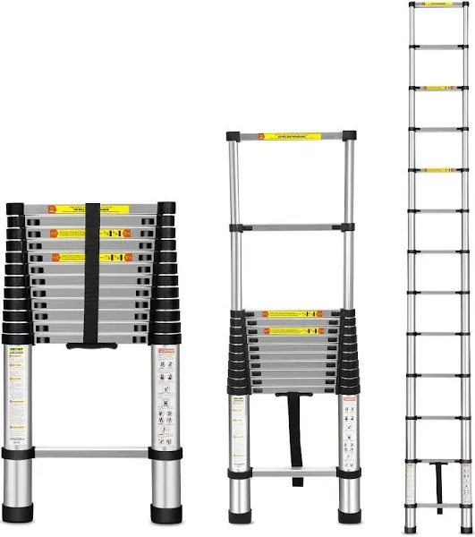 Telescoping Ladder, 12.5FT Aluminum Telescopic Extension Ladder with Non-Slip Feet, Multi-Purpose Collapsible Ladder for RV or Outdoor Work,330lbs Capacity