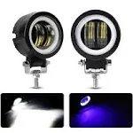 EBESTauto Compatible for Motorcycle Headlight LED Fog Light 3 inch Round Blue Angel Eye DRL White Light 1080V DC 8000lm Waterpr