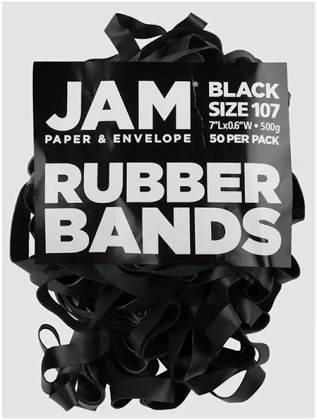 JAM PAPER Durable Rubber Bands - Size 107 - Black Multi-Purpose Rubberbands - 50/Pack